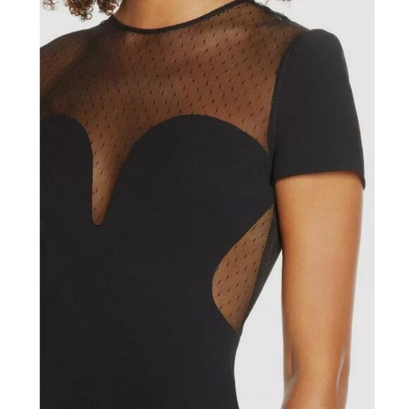 NEW Jill Jill Stuart Women's Black Dotted Mesh Crepe Trumpet Gown Dress Sz 10 - Picture 2 of 11